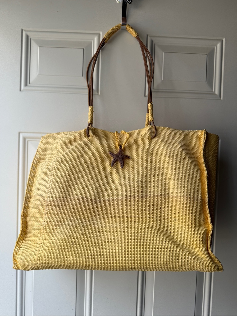 Yellow Woven Tote Bag with Starfish Charm